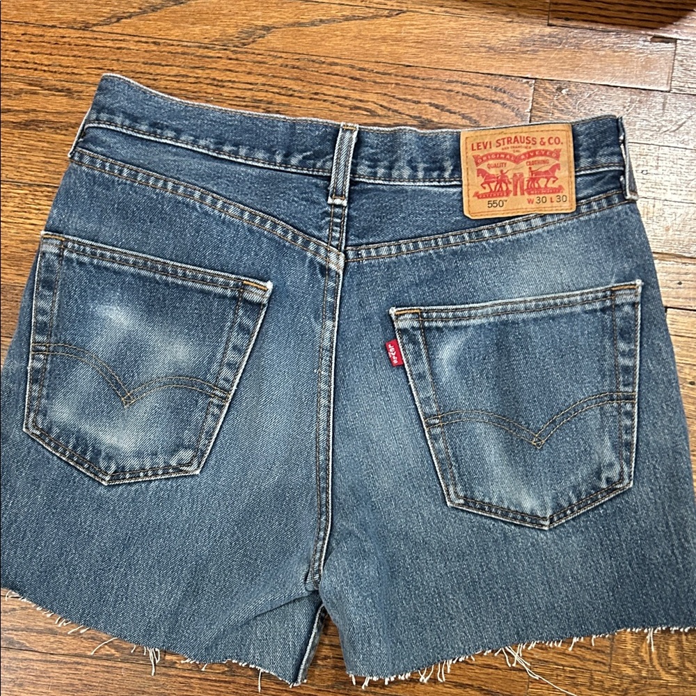 Levi's Medium Blue Denim Cutoff Shorts with Back Pocket Detail